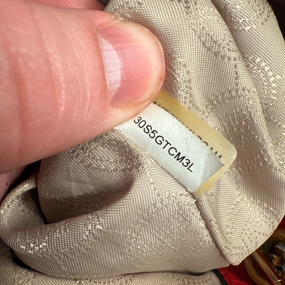 Michael Kors Jet Set Red Pebbled Leather Crossbody Bag AV-1503 Gold Chain Strap - Picture 13 of 16